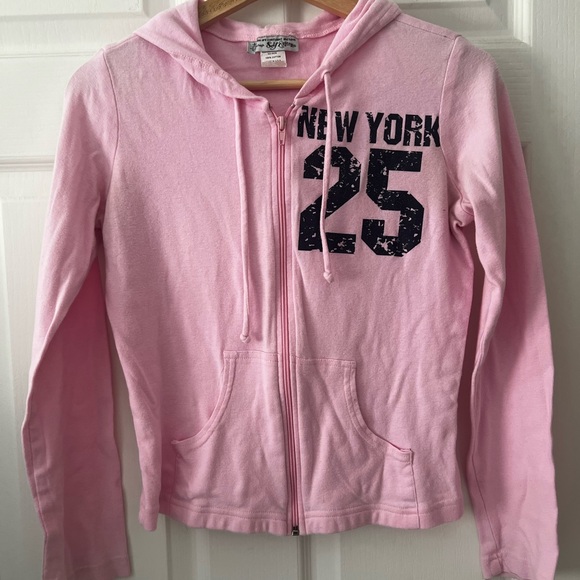 Vintage 90s Self Esteem Pink Hoodie with New York 25 Print - Picture 1 of 4